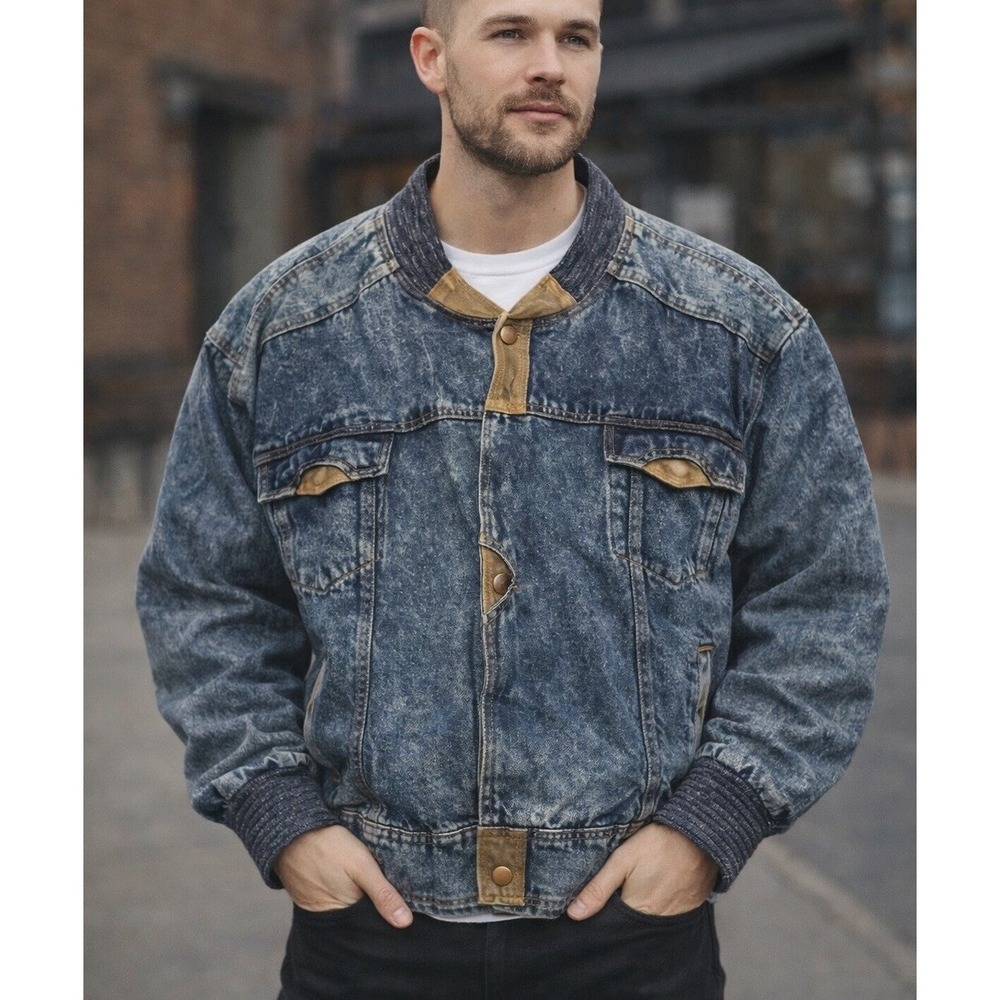 Expressions Denim Jacket XL Bomber Trucker Chore Heavy Vtg 80s Streetwear